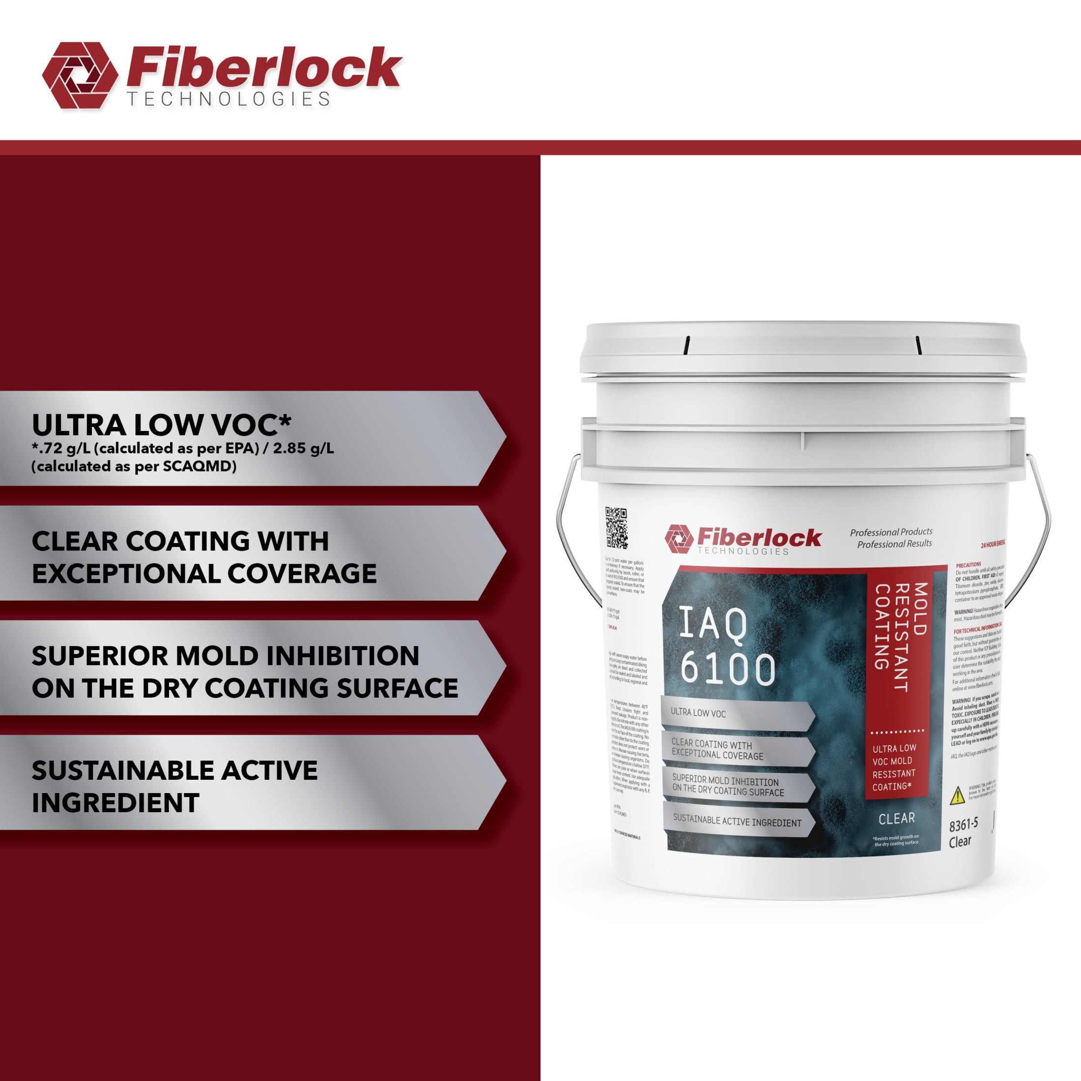 Fiberlock IAQ 6100 Heavy Duty Mold Resistant Coating, Clear, 5 Gallons Fiberlock IAQ 6100 Heavy Duty Mold Resistant Coating, Clear, 5 Gallons