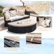 Homall Outdoor Daybed with Retractable Canopy Sectional Rattan Round Bed for Patio, Black & Beige