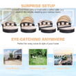 Homall Outdoor Daybed with Retractable Canopy Sectional Rattan Round Bed for Patio, Black & Beige