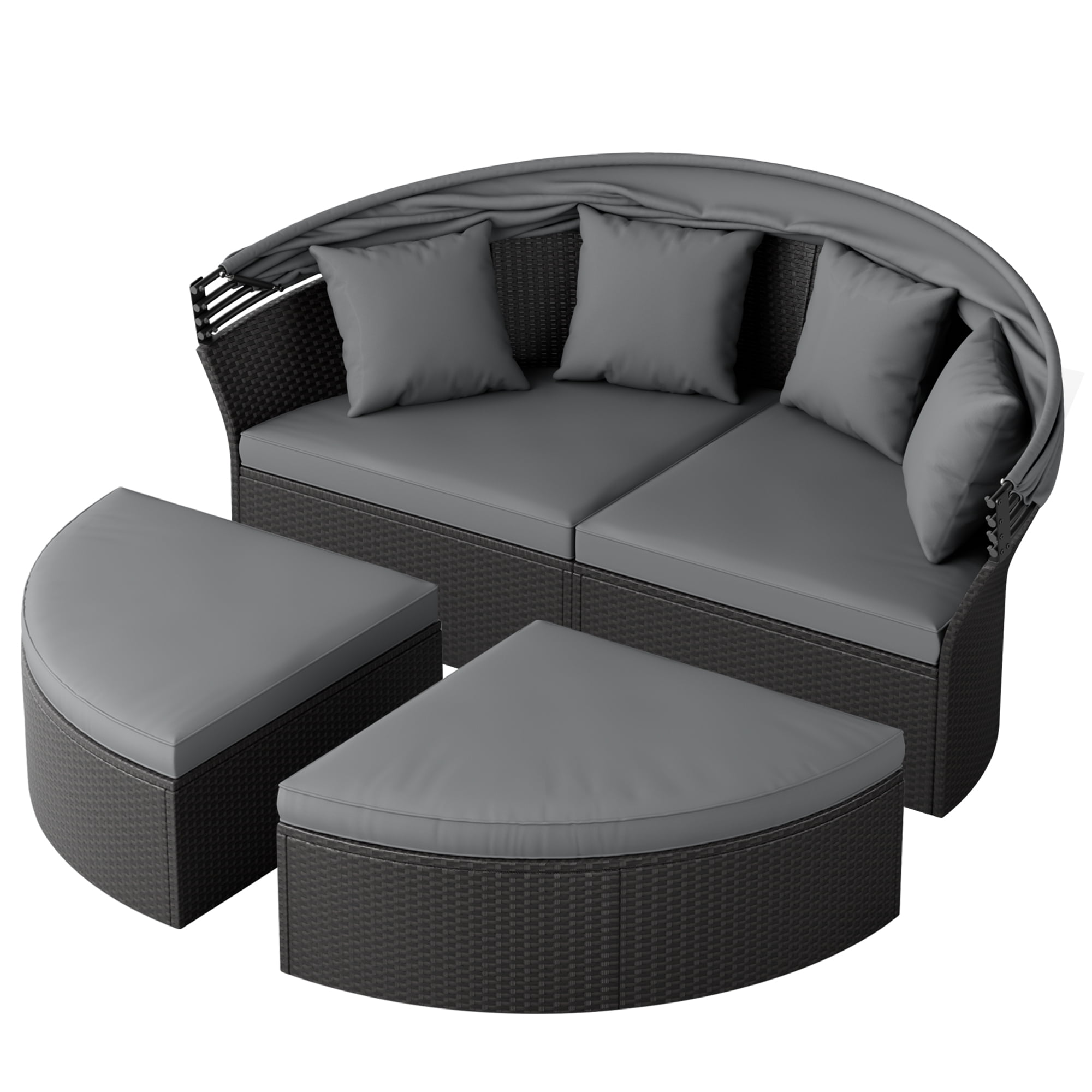 SUNCROWN 4 Piece Outdoor Round Canopy Daybed Black Wicker Patio Furniture Set with Cushions SUNCROWN 4 Piece Outdoor Round Canopy Daybed Black Wicker Patio Furniture Set with Cushions