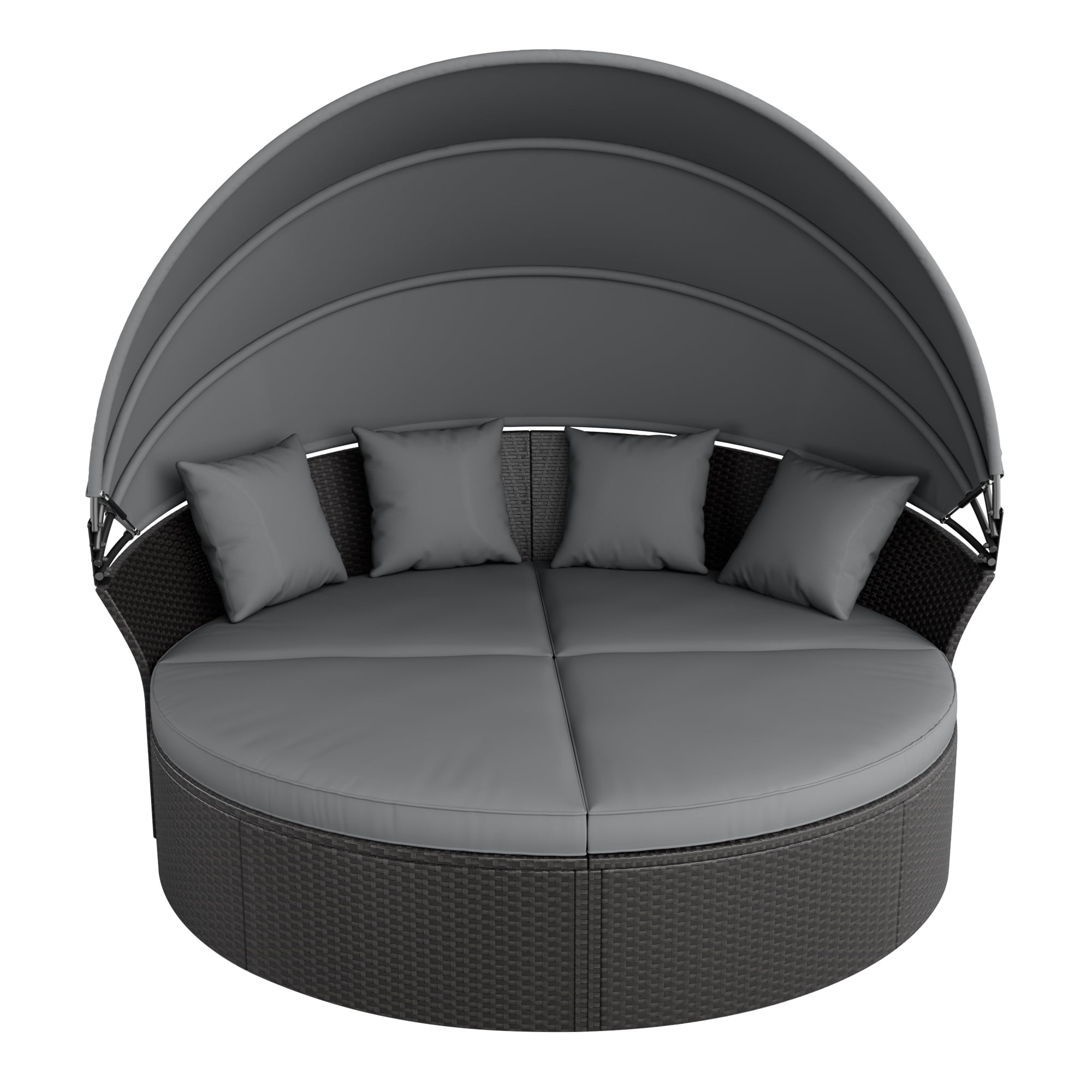 SUNCROWN 4 Piece Outdoor Round Canopy Daybed Black Wicker Patio Furniture Set with Cushions SUNCROWN 4 Piece Outdoor Round Canopy Daybed Black Wicker Patio Furniture Set with Cushions