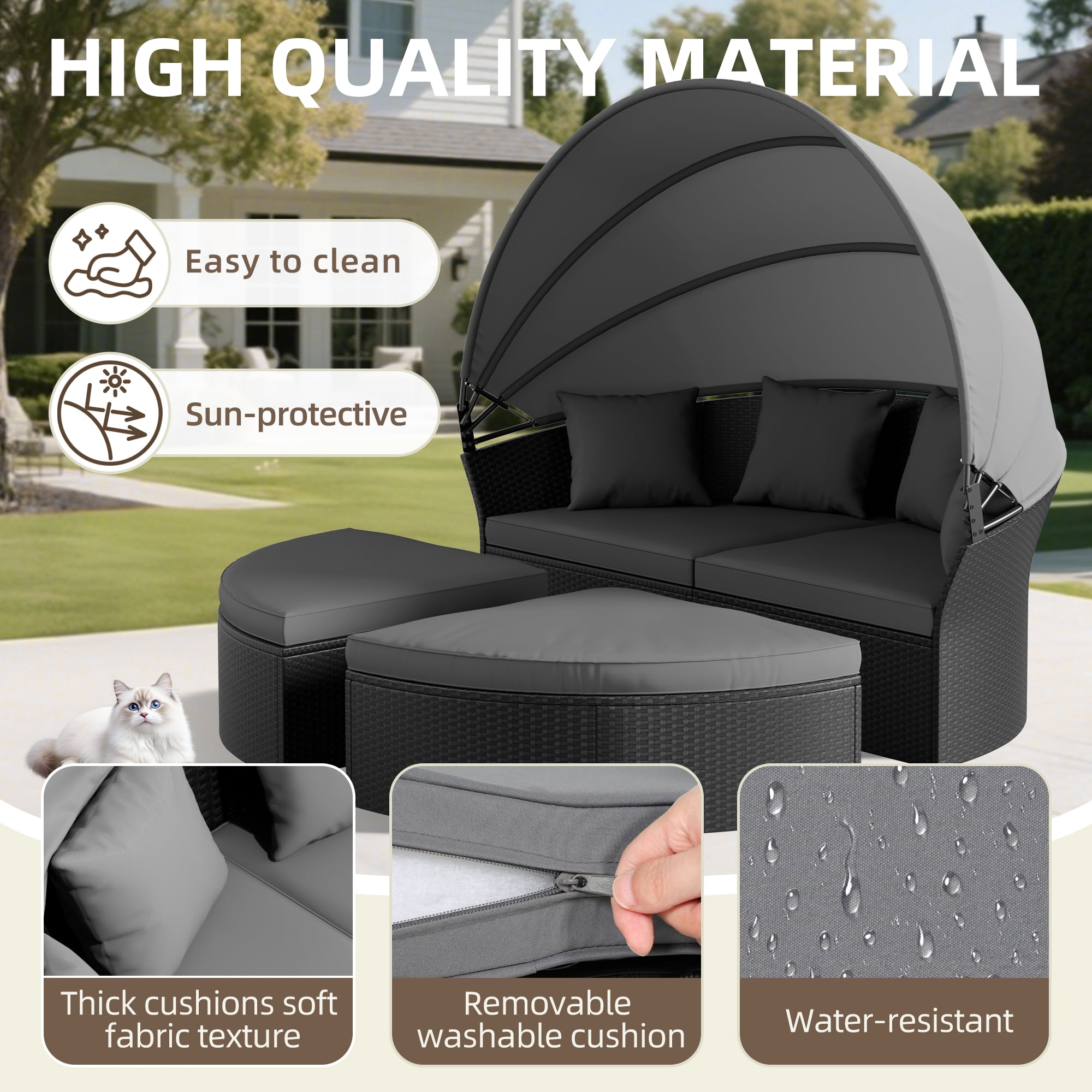 SUNCROWN 4 Piece Outdoor Round Canopy Daybed Black Wicker Patio Furniture Set with Cushions SUNCROWN 4 Piece Outdoor Round Canopy Daybed Black Wicker Patio Furniture Set with Cushions
