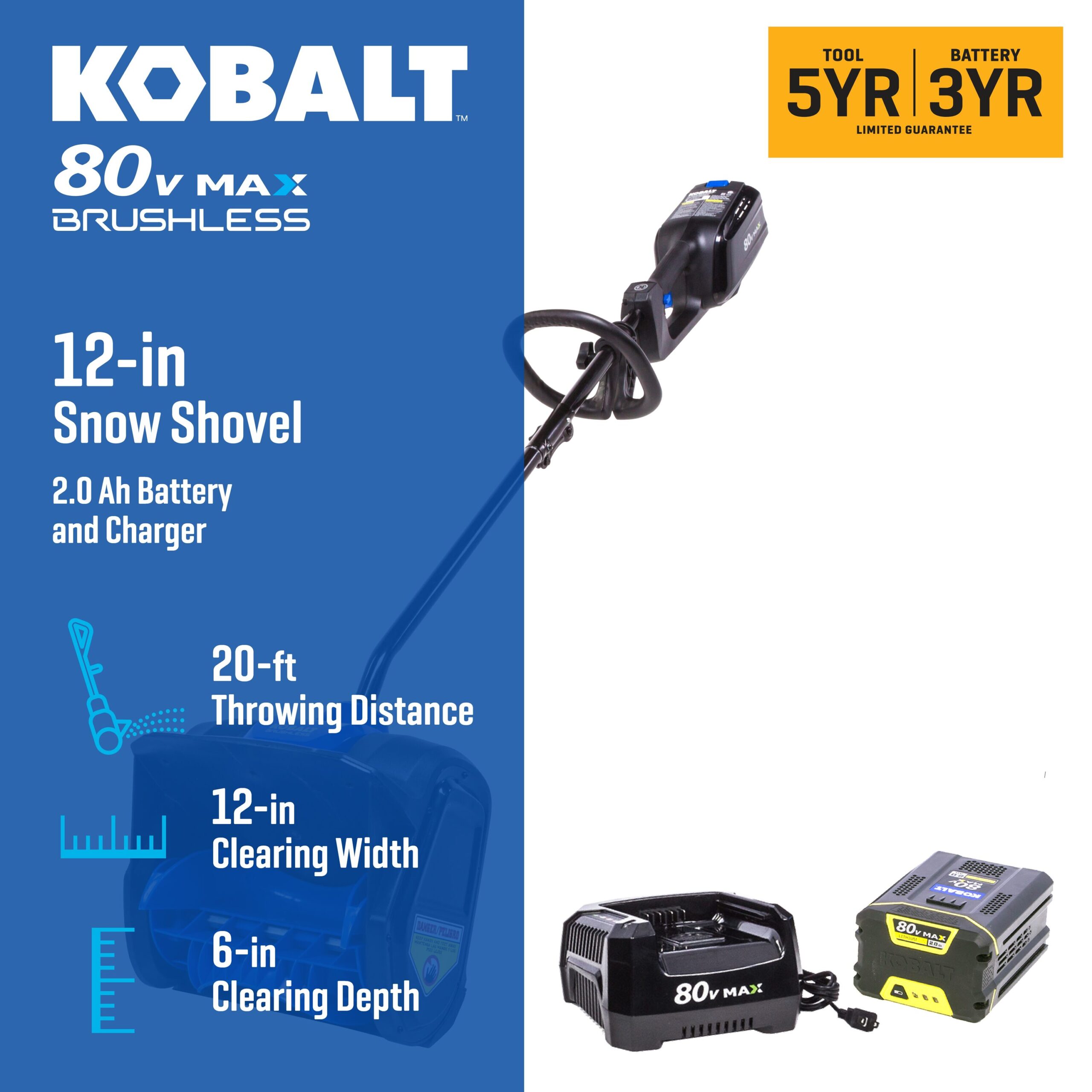 Kobalt 80-volt 12-Inches Single-stage Push Battery Powered snow shovel 2 Ah (Battery Included) (Charger Included) Kobalt 80-volt 12-Inches Single-stage Push Battery Powered snow shovel 2 Ah (Battery Included) (Charger Included)