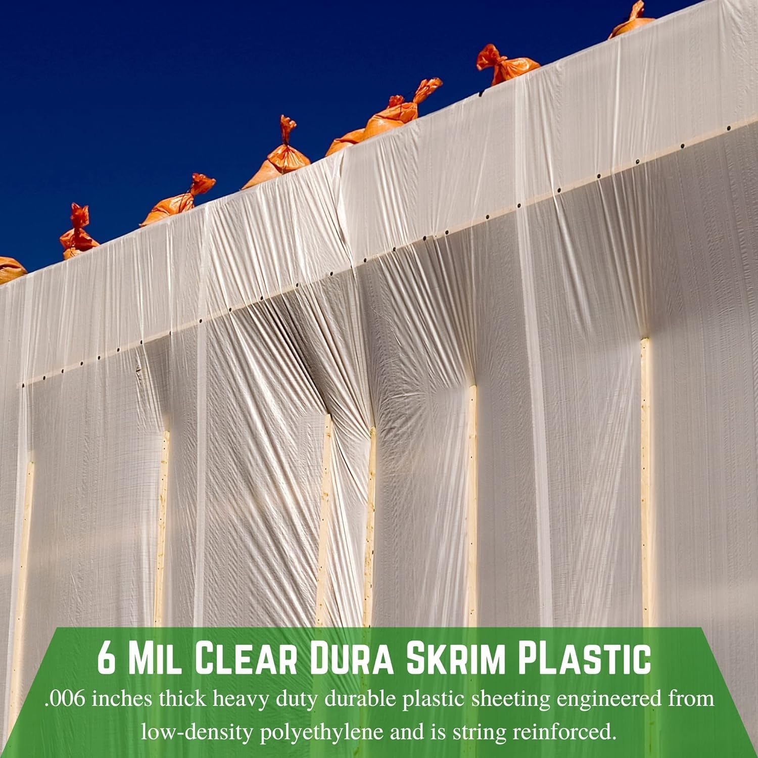 Farm Plastic Supply - Dura Skrim String Reinforced Clear Plastic Sheeting - 6 Mil - (40' x 100') Farm Plastic Supply - Dura Skrim String Reinforced Clear Plastic Sheeting - 6 Mil - (40' x 100') - Reinforced Poly Film Tear Resistant, Weatherproof, Vapor Barrier Polyethylene Roll for Construction