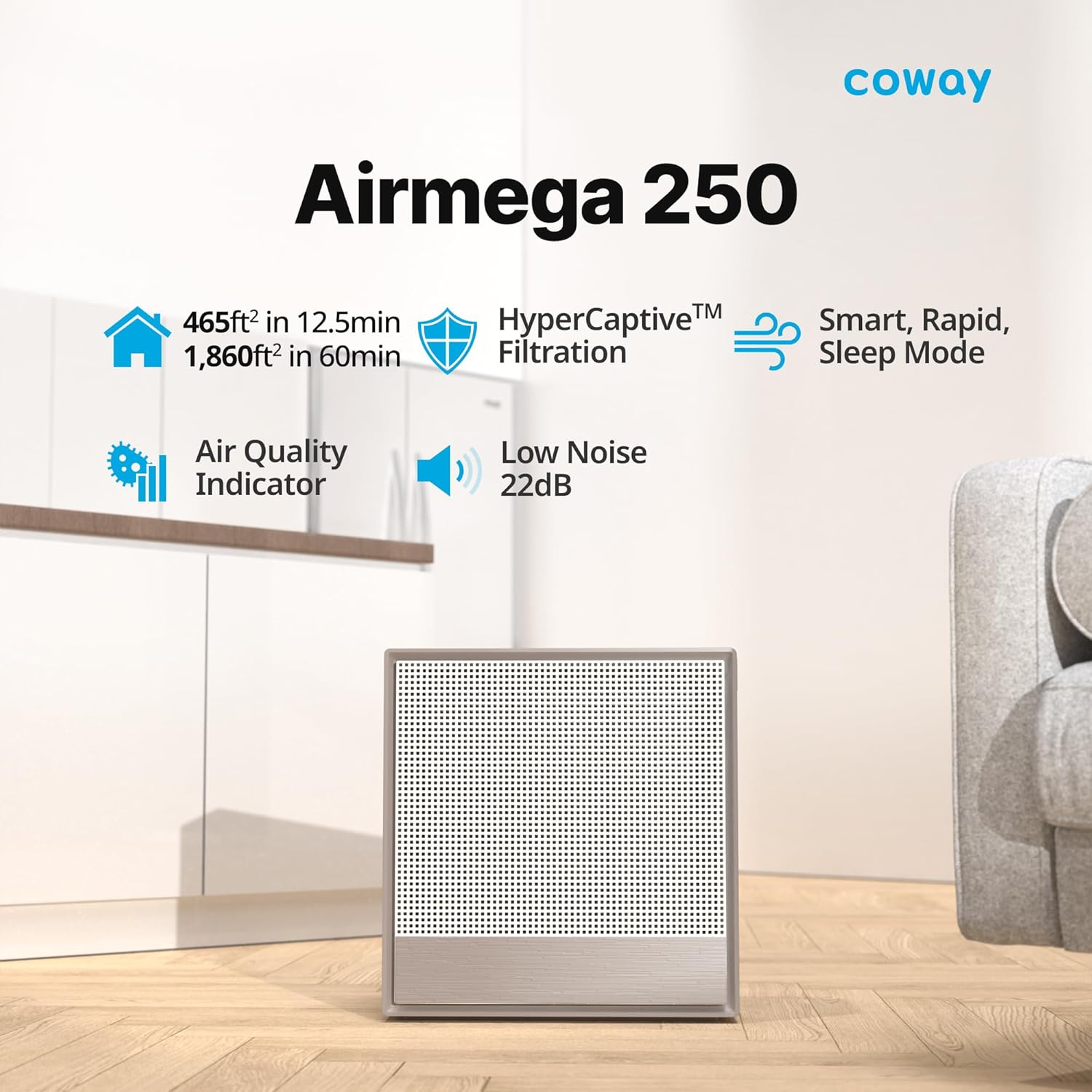 COWAY Air Purifiers for Home Large Room Up to 1,860 ft², Washable Pre-Filter and True HEPA Filter COWAY Air Purifiers for Home Large Room Up to 1,860 ft², Washable Pre-Filter and True HEPA Filter for Smoke, Allergies, Pet Dander, Odor, AQI, Smart & Rapid Mode, Timer, 3yr Warranty, 250