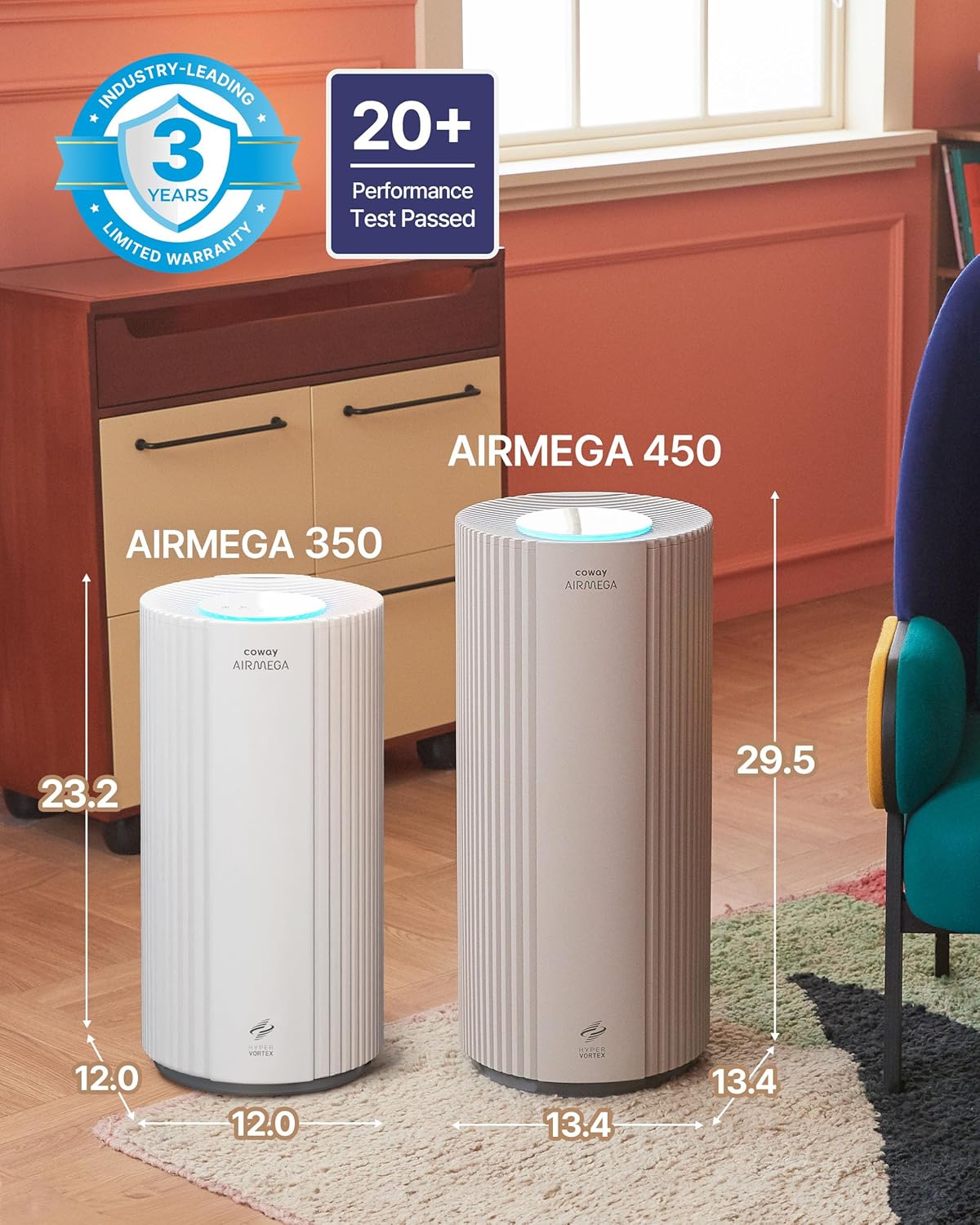 COWAY Air Purifiers for Large Room Whole Home Up to 3,285ft², True HEPA Filter COWAY Air Purifiers for Large Room Whole Home Up to 3,285ft², True HEPA Filter for Smoke, Allergen, Pet Dander, Odor, PM(1, 2.5, 10), AQI, Turbo Eco Mode, Energy Star, 3yr Warranty, Airmega 450 White