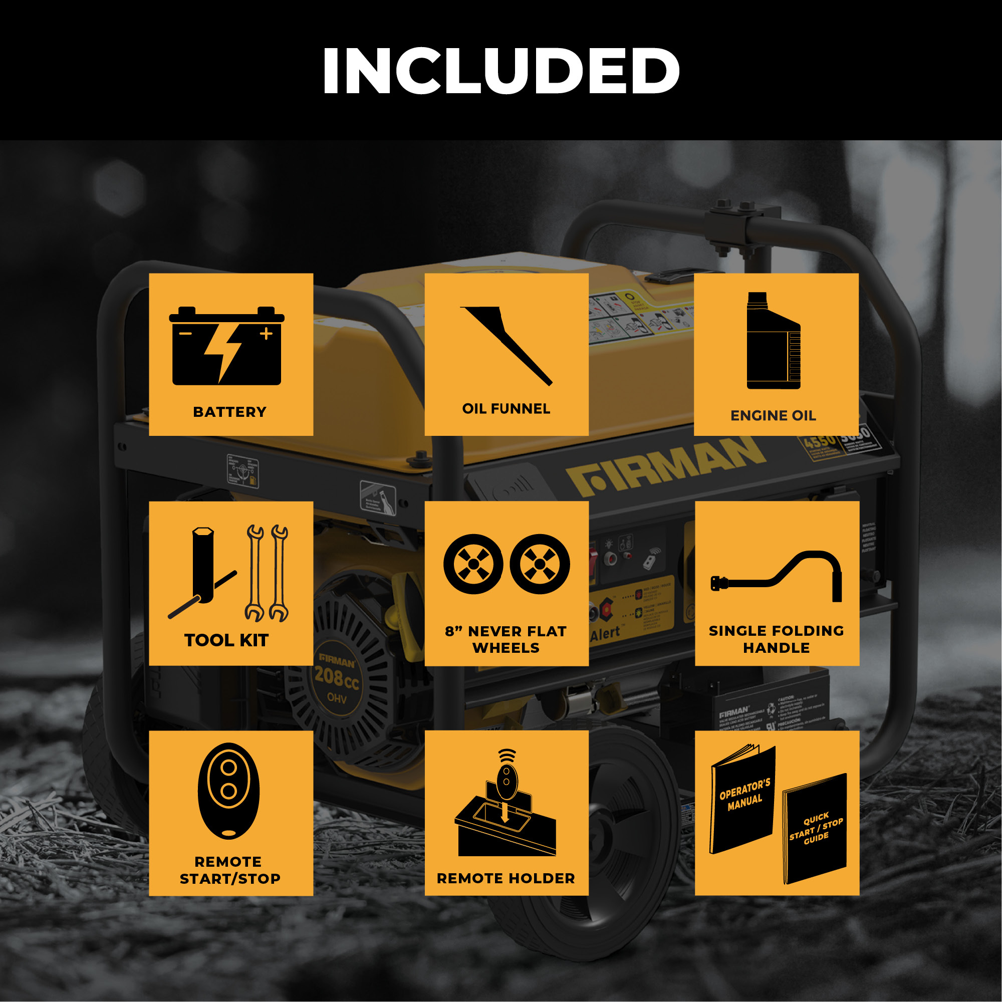 Firman P03628 Remote Start 120V 4550 / 3650 -Watt Single fuel Portable Generator Firman P03628 Remote Start 120V 4550 / 3650 -Watt Single fuel Portable Generator