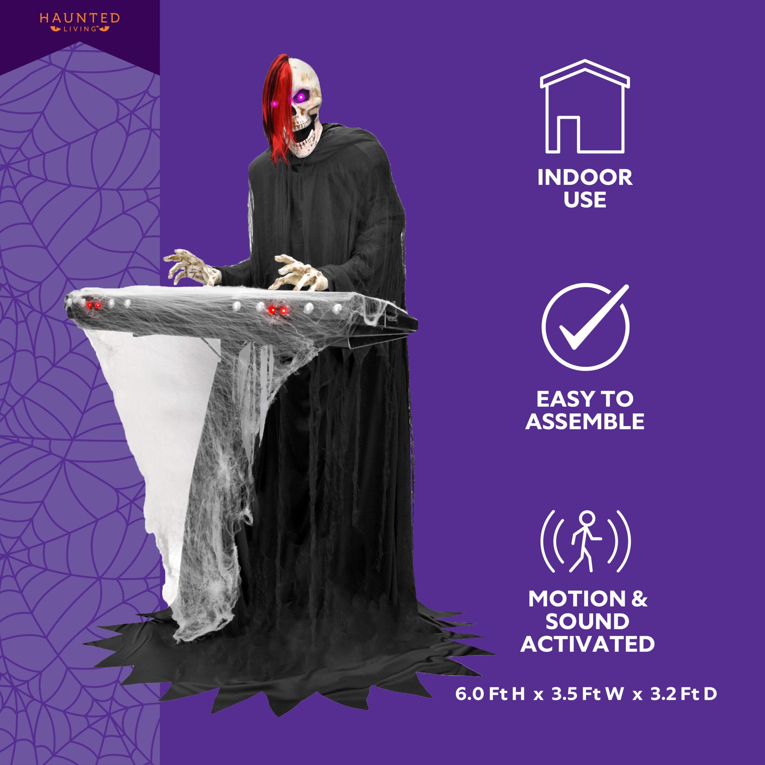 Haunted Living 6-ft Skeleton Reaper Keyboard Player Motion Activated Animatronic Haunted Living 6-ft Skeleton Reaper Keyboard Player Motion Activated Animatronic