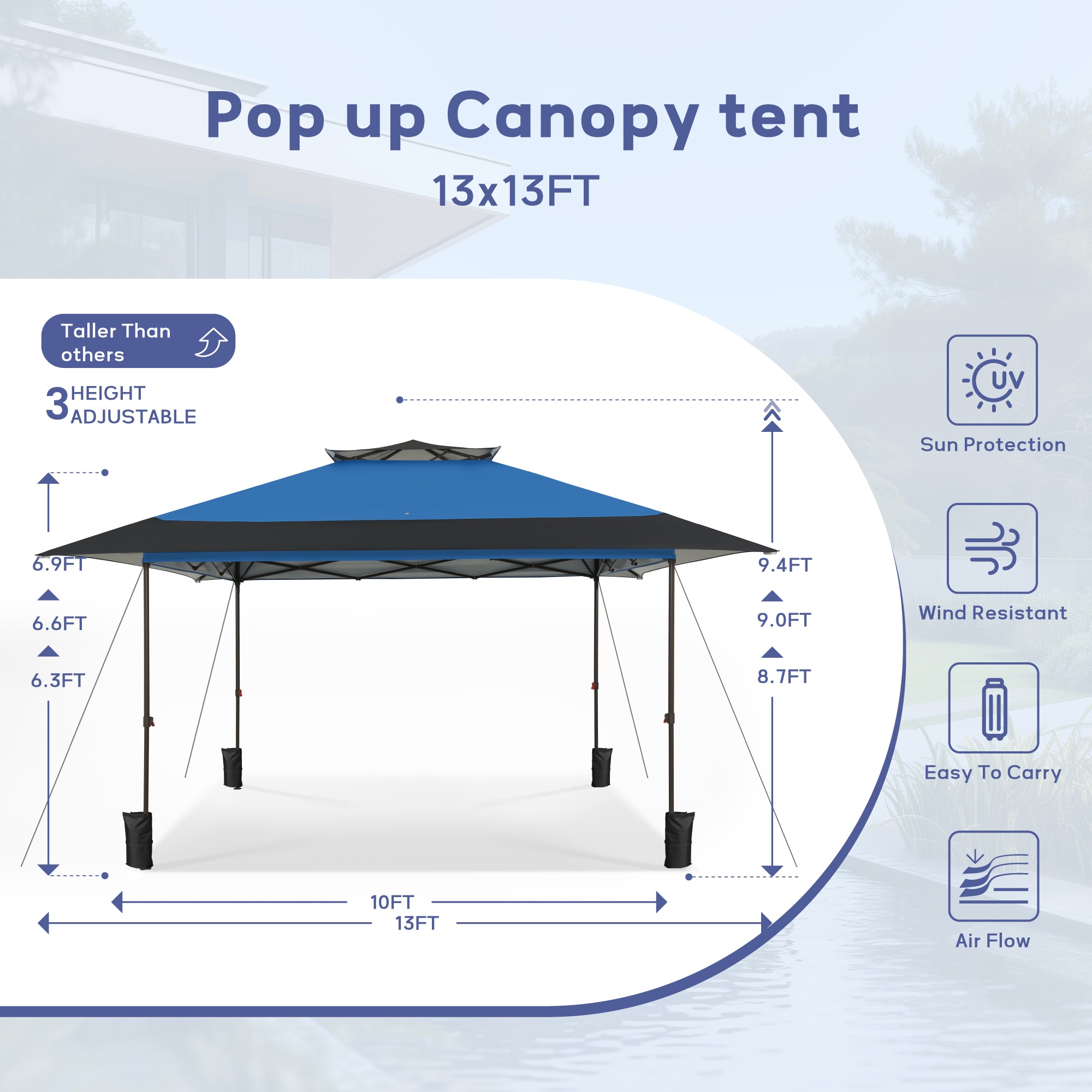 Sunshine Valley 13-ft x 13-ft Square Blue Pop-up canopy Sunshine Valley 13-ft x 13-ft Square Blue Pop-up canopy