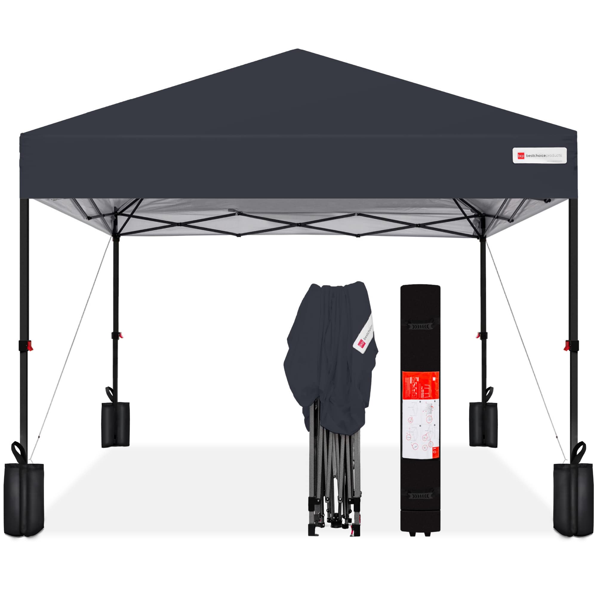 Best Choice Products 10x10ft Easy Setup Pop Up Canopy w/ 1-Button Setup Wheeled Case 4 Weight Bags - Gray Best Choice Products 10x10ft Easy Setup Pop Up Canopy w/ 1-Button Setup Wheeled Case 4 Weight Bags - Gray