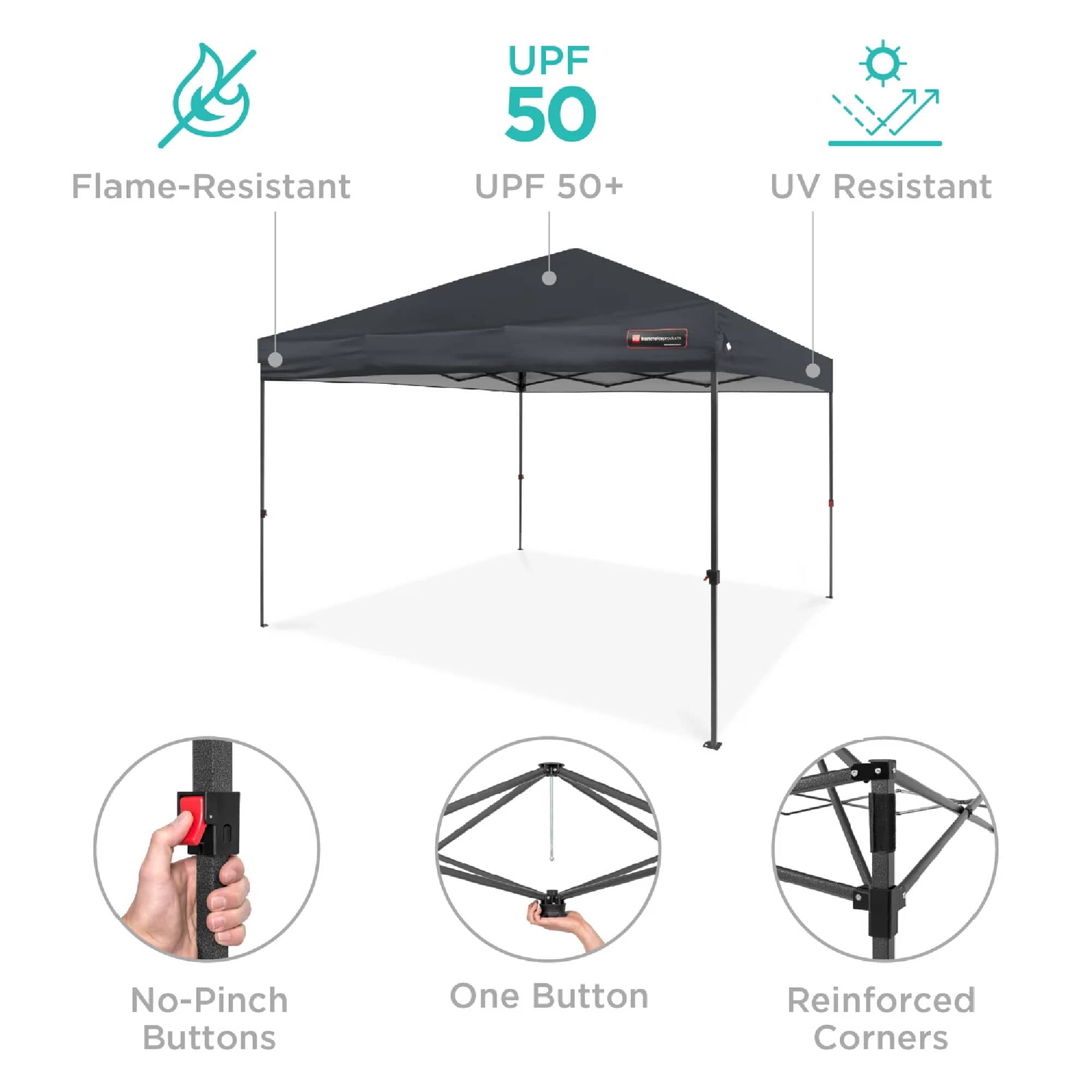 Best Choice Products 10x10ft Easy Setup Pop Up Canopy w/ 1-Button Setup Wheeled Case 4 Weight Bags - Gray Best Choice Products 10x10ft Easy Setup Pop Up Canopy w/ 1-Button Setup Wheeled Case 4 Weight Bags - Gray