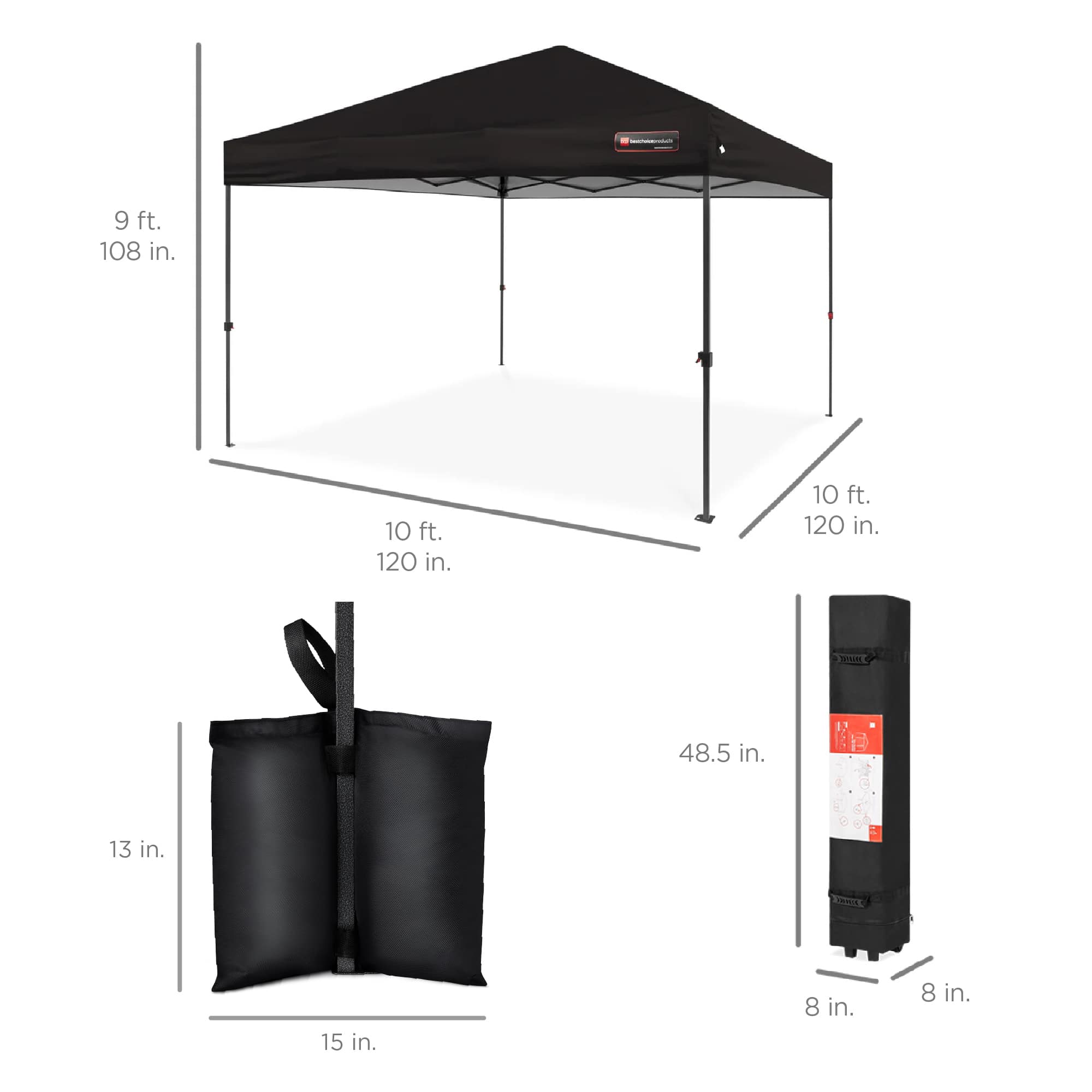 Best Choice Products 10x10ft Easy Setup Pop Up Canopy w/ 1-Button Setup Wheeled Case 4 Weight Bags - Gray Best Choice Products 10x10ft Easy Setup Pop Up Canopy w/ 1-Button Setup Wheeled Case 4 Weight Bags - Gray