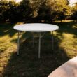 Hampden Furnishings 5-ft x 5-ft Fold-in-Half Indoor or outdoor Round Polypropylene Gray Folding dining table 10 -Person