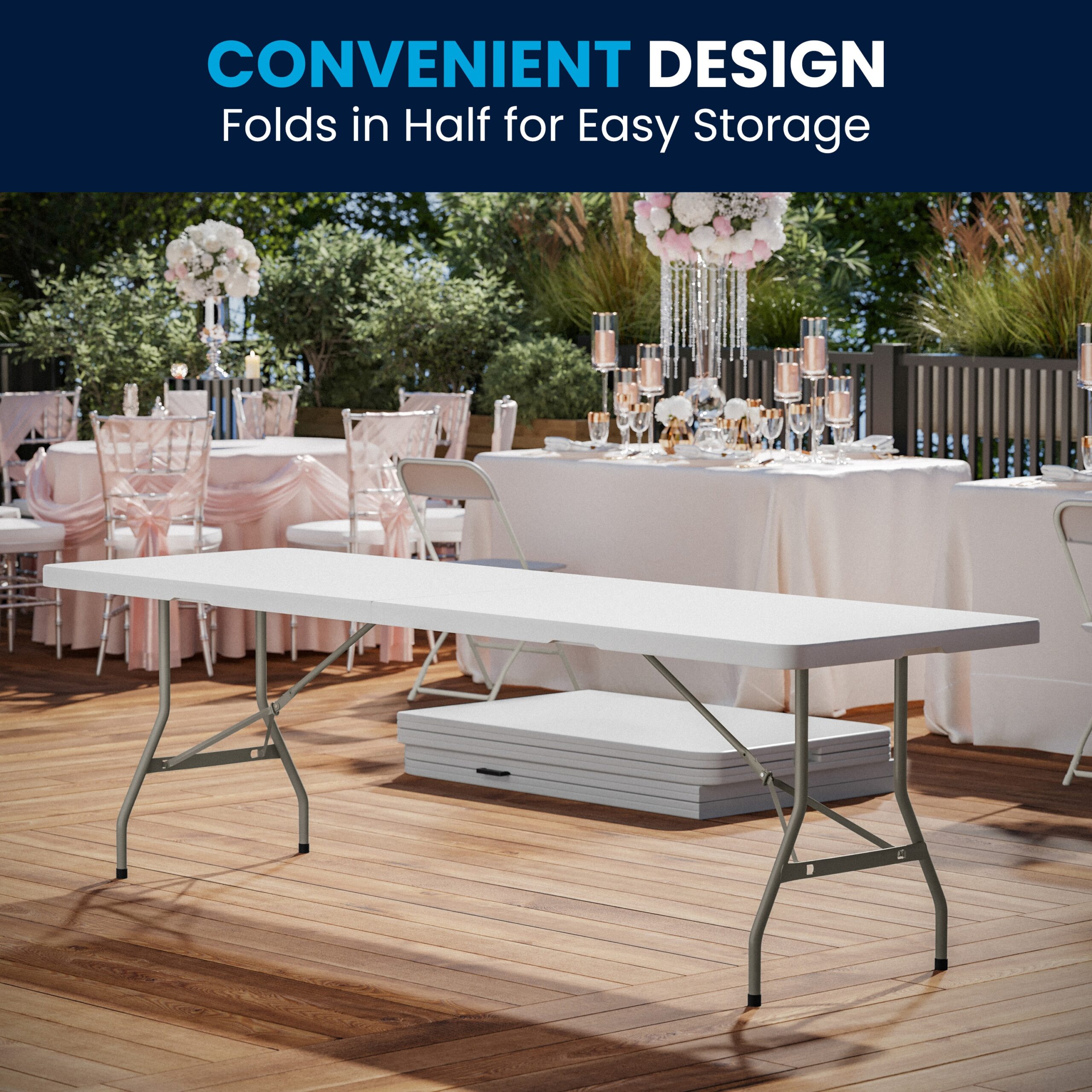 Flash Furniture 2.5-ft x 8-ft Fold-in-Half Indoor Rectangle Plastic White Folding banquet table 10 -Person Flash Furniture 2.5-ft x 8-ft Fold-in-Half Indoor Rectangle Plastic White Folding banquet table 10 -Person