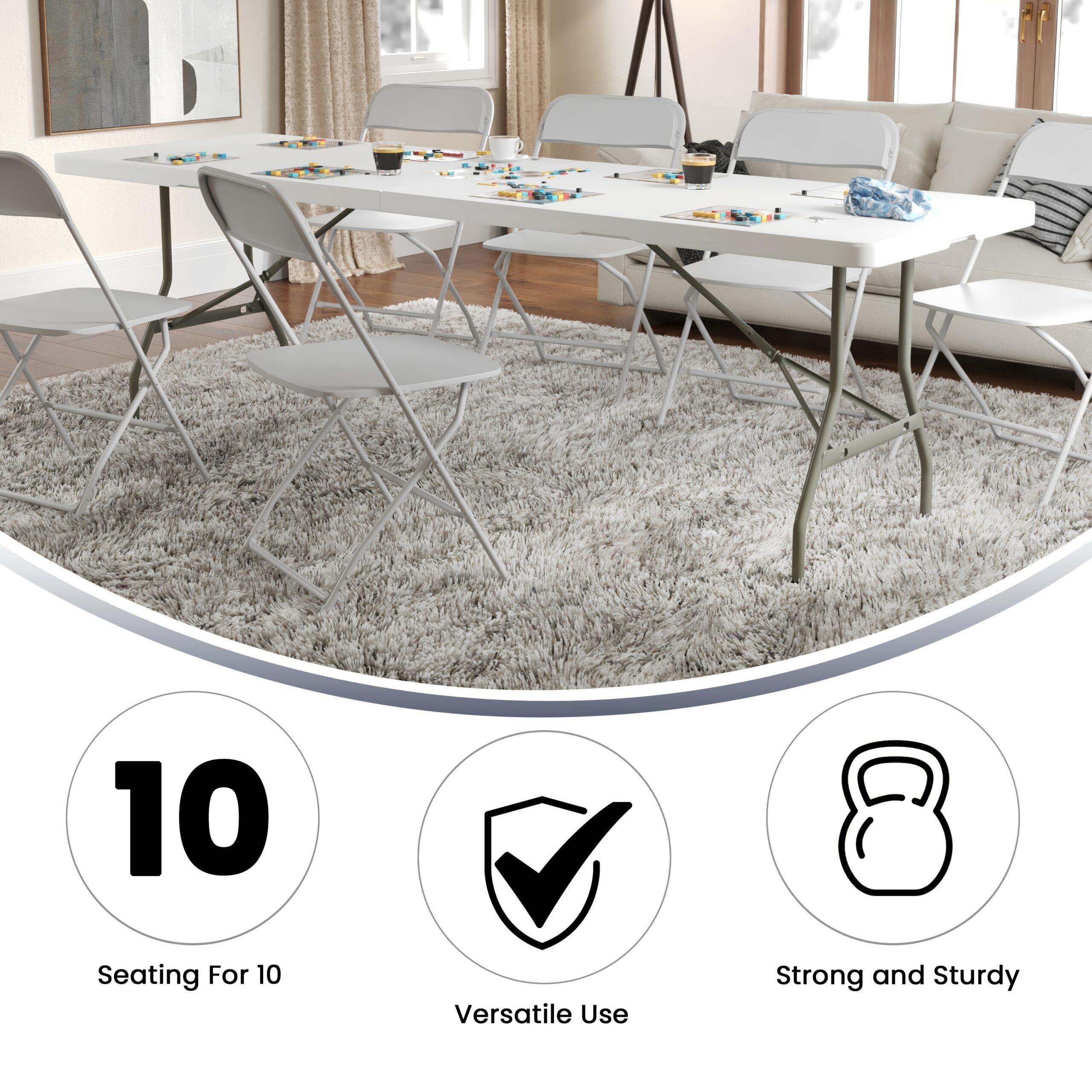 Flash Furniture 2.5-ft x 8-ft Fold-in-Half Indoor Rectangle Plastic White Folding banquet table 10 -Person Flash Furniture 2.5-ft x 8-ft Fold-in-Half Indoor Rectangle Plastic White Folding banquet table 10 -Person