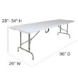 Flash Furniture 2.42-ft x 8-ft Fold-in-Half Indoor Rectangle Plastic White Adjustable Height Folding banquet table 10 -Person