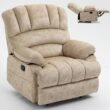 GZMR Large Manual Recliner Chair Beige Velvet Upholstered Recliner