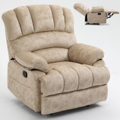 GZMR Large Manual Recliner Chair Beige Velvet Upholstered Recliner