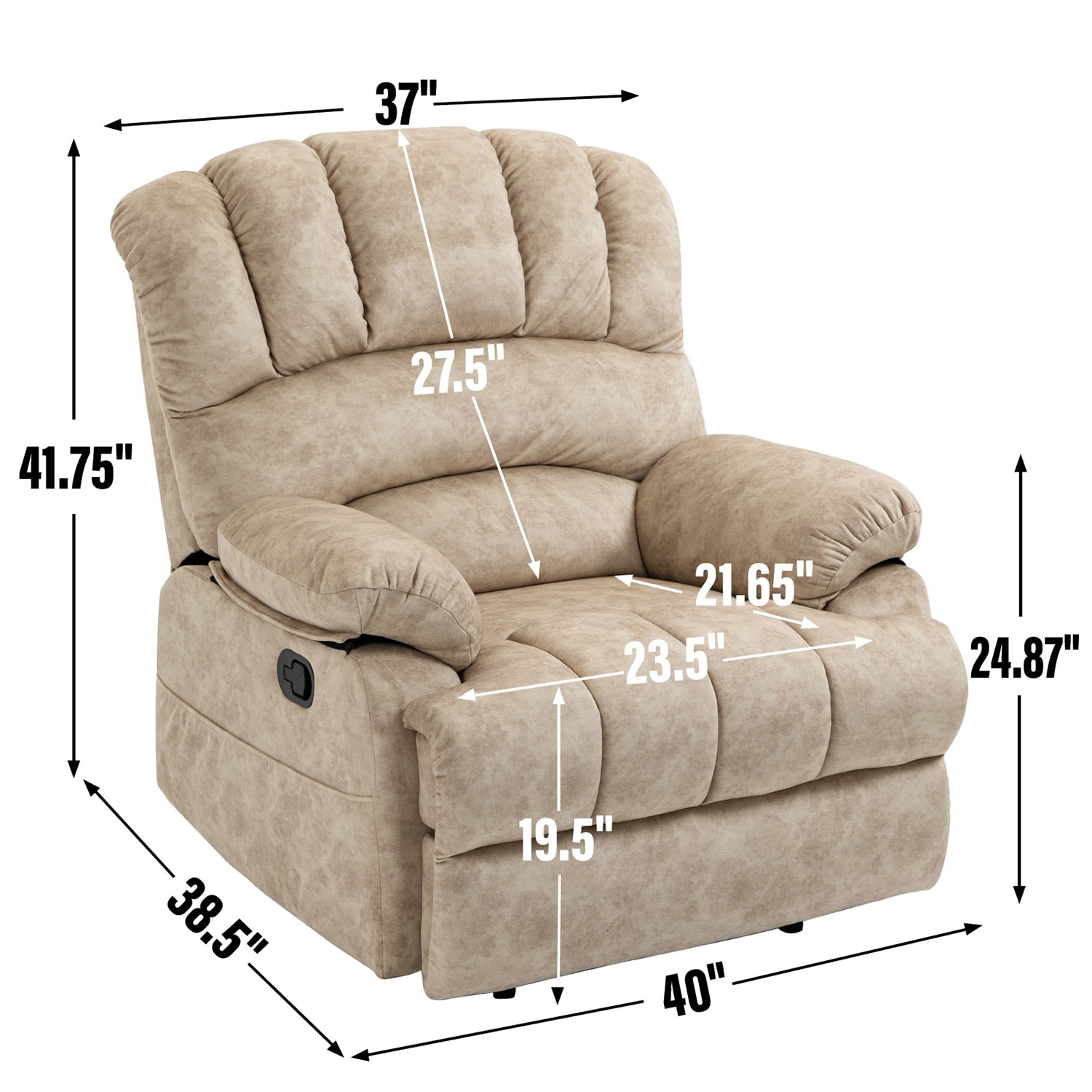 GZMR Large Manual Recliner Chair Beige Velvet Upholstered Recliner GZMR Large Manual Recliner Chair Beige Velvet Upholstered Recliner