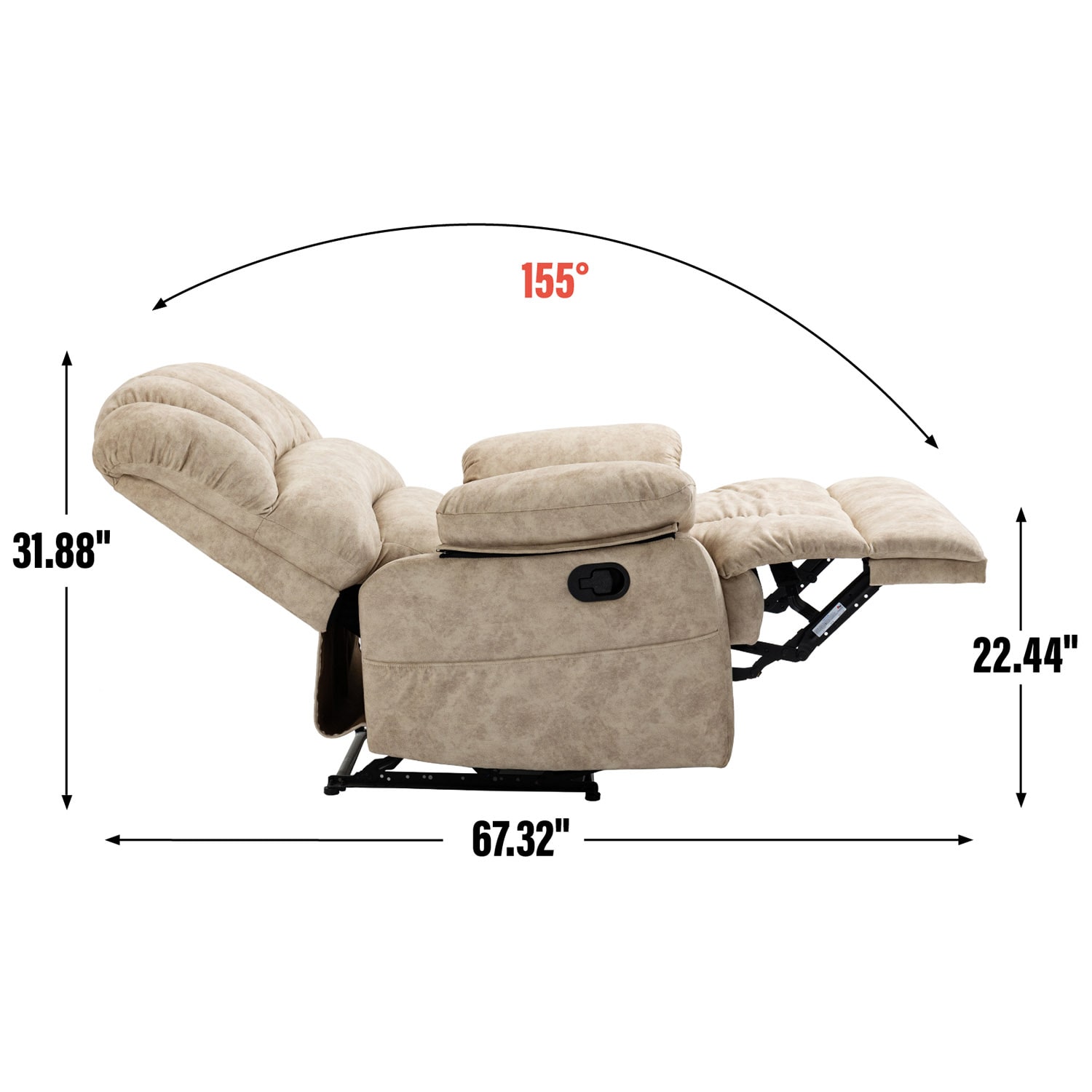 GZMR Large Manual Recliner Chair Beige Velvet Upholstered Recliner GZMR Large Manual Recliner Chair Beige Velvet Upholstered Recliner