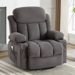 Mondawe 360 Degree Swing with Massage and Lumbar Heat Recliner Gray Velvet Upholstered Swivel Massage chair
