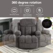 Mondawe 360 Degree Swing with Massage and Lumbar Heat Recliner Gray Velvet Upholstered Swivel Massage chair