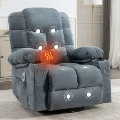 GZMR 8-Point Vibration Massage Heating Rocker Recliner Chair Blue Polyester Upholstered Swivel Massage chair