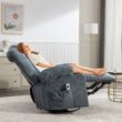GZMR 8-Point Vibration Massage Heating Rocker Recliner Chair Blue Polyester Upholstered Swivel Massage chair