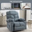 GZMR 8-Point Vibration Massage Heating Rocker Recliner Chair Blue Polyester Upholstered Swivel Massage chair