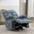 GZMR 8-Point Vibration Massage Heating Rocker Recliner Chair Blue Polyester Upholstered Swivel Massage chair