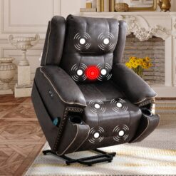 Bestier 41 in Oversize Dark Gray PU Leather Power Lift Recliner Chair with Massage and Heating