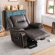 Bestier 41 in Oversize Dark Gray PU Leather Power Lift Recliner Chair with Massage and Heating