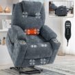 GZMR 8-Point Vibration Massage Power Lift Recliner Chair Blue-Gray Polyester Upholstered Powered Reclining Recliner with Lift Assistance