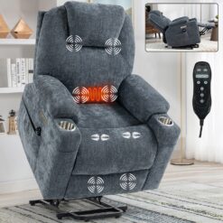 GZMR 8-Point Vibration Massage Power Lift Recliner Chair Blue-Gray Polyester Upholstered Powered Reclining Recliner with Lift Assistance