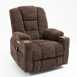 GZMR Large Power Lift Recliner with Massage and Heat Brown Chenille Upholstered Powered Reclining Recliner with Lift Assistance