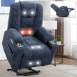 GZMR Large Power Lift Recliner with Massage and Heat Blue Chenille Upholstered Powered Reclining Recliner with Lift Assistance