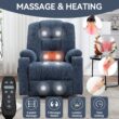 GZMR Large Power Lift Recliner with Massage and Heat Blue Chenille Upholstered Powered Reclining Recliner with Lift Assistance