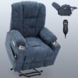 GZMR Large Power Lift Recliner with Massage and Heat Blue Chenille Upholstered Powered Reclining Recliner with Lift Assistance