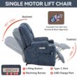 GZMR Large Power Lift Recliner with Massage and Heat Blue Chenille Upholstered Powered Reclining Recliner with Lift Assistance