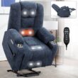 GZMR Large Power Lift Recliner with Massage and Heat Blue Chenille Upholstered Powered Reclining Recliner with Lift Assistance