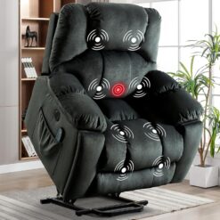 Bestier 40.6 in. Gray Green Microfiber Oversize Power Lift Recliner Chair with Massage and Heating