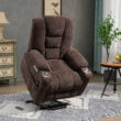 Mondawe Brown Chenille Upholstered Tufted Powered Reclining Massage chair with Lift Assistance