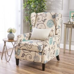 ModernLuxe Pushback Recliner Chair Modern Fabric Wingback Armchair with Nailhead Trim and Wood Legs Classic Living Room Recliner for Bedroom