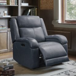 Circle 55 Navy Leather Upholstered Powered Reclining Recliner