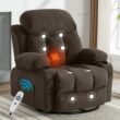 GZMR Heat Massage Recliner Chair with USB Dark Brown Velvet Upholstered Swivel Powered Reclining Recliner