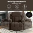 GZMR Heat Massage Recliner Chair with USB Dark Brown Velvet Upholstered Swivel Powered Reclining Recliner