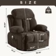 GZMR Heat Massage Recliner Chair with USB Dark Brown Velvet Upholstered Swivel Powered Reclining Recliner