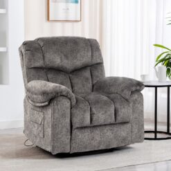 GZMR Massage Heating Swivel Rocking Recliner Chair Light Gray Velvet Upholstered Swivel Powered Reclining Massage chair