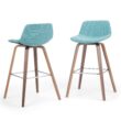 Simpli Home Aqua Blue 26.38-in H Counter height Upholstered Wood Bar Stool 2 -Pack