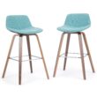 Simpli Home Aqua Blue 26.38-in H Counter height Upholstered Wood Bar Stool 2 -Pack